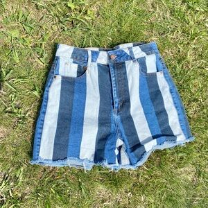 Striped Denim High-Waisted Shorts